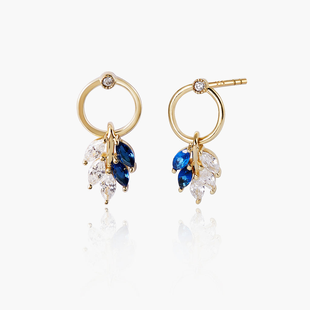 Olive Sapphire and Diamond Stud Leaf Earrings