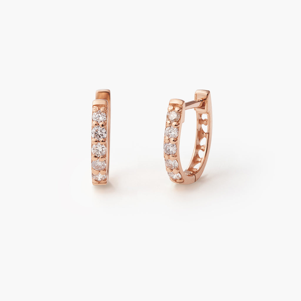 14K Gold Diamond Huggie Hoop Earrings for women