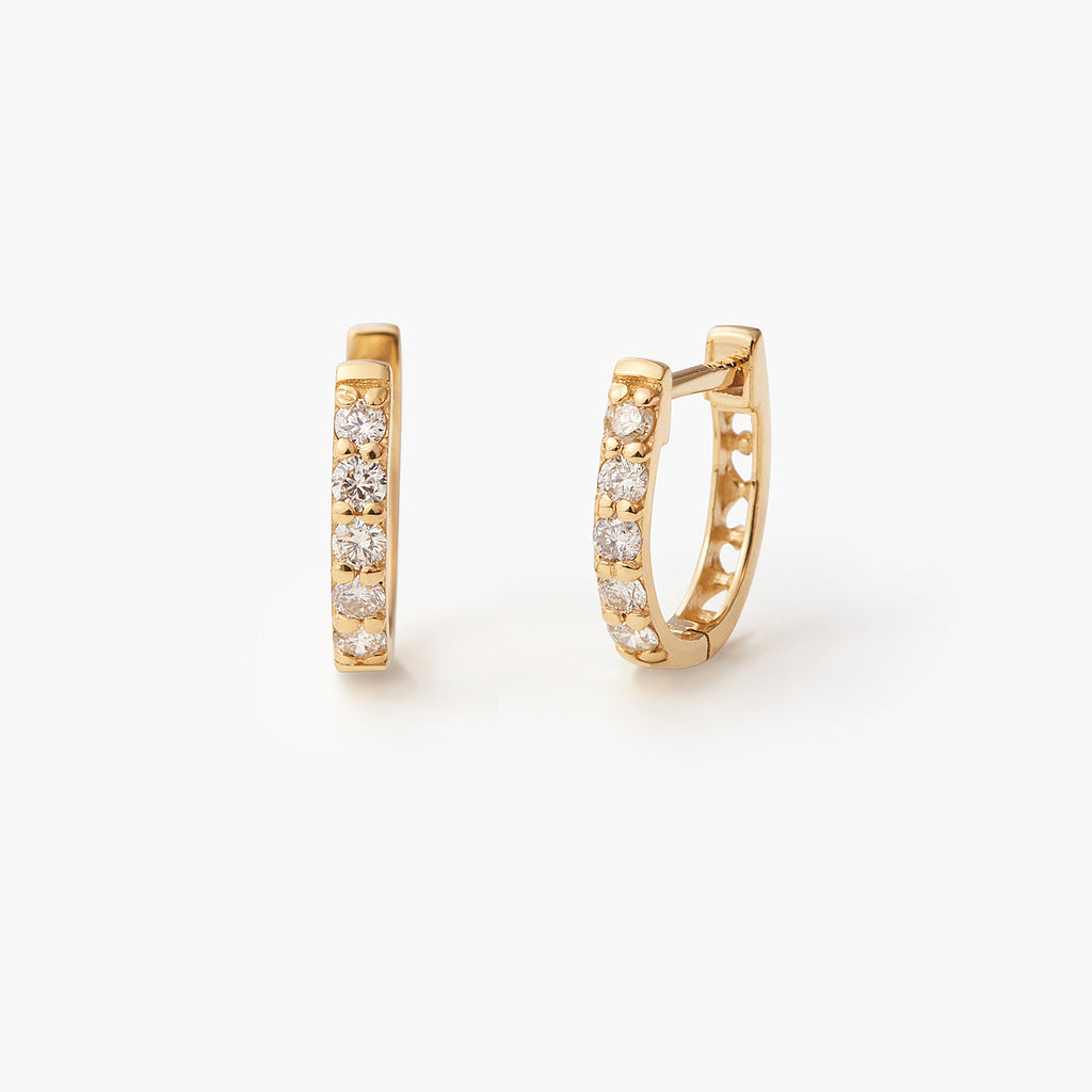 14K Gold Diamond Huggie Hoop Earrings for women