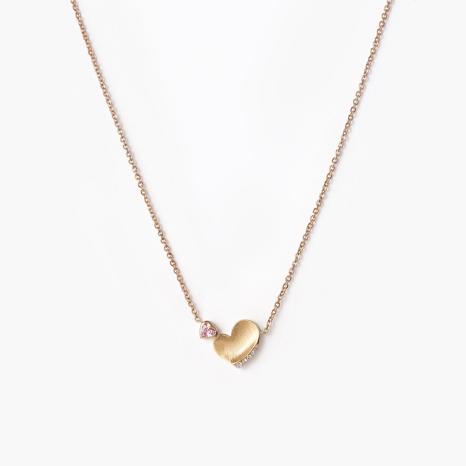 Double Crystal Heart Necklace With Moissanite Diamonds