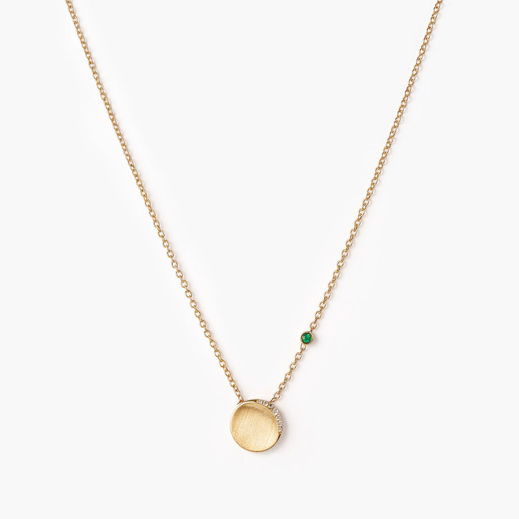 Crescent Moon Disc with Birthstone Necklace