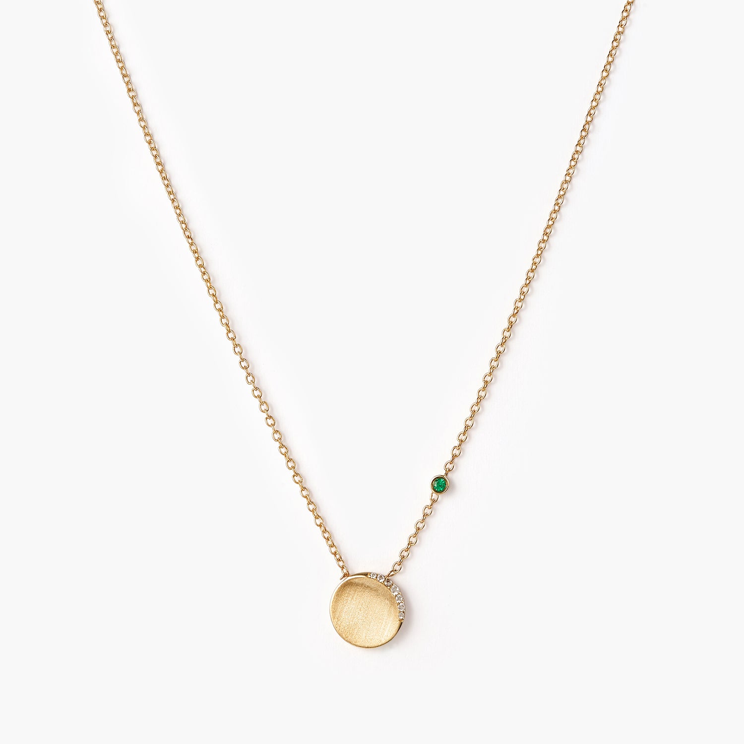 Crescent Moon Disc with Birthstone Necklace