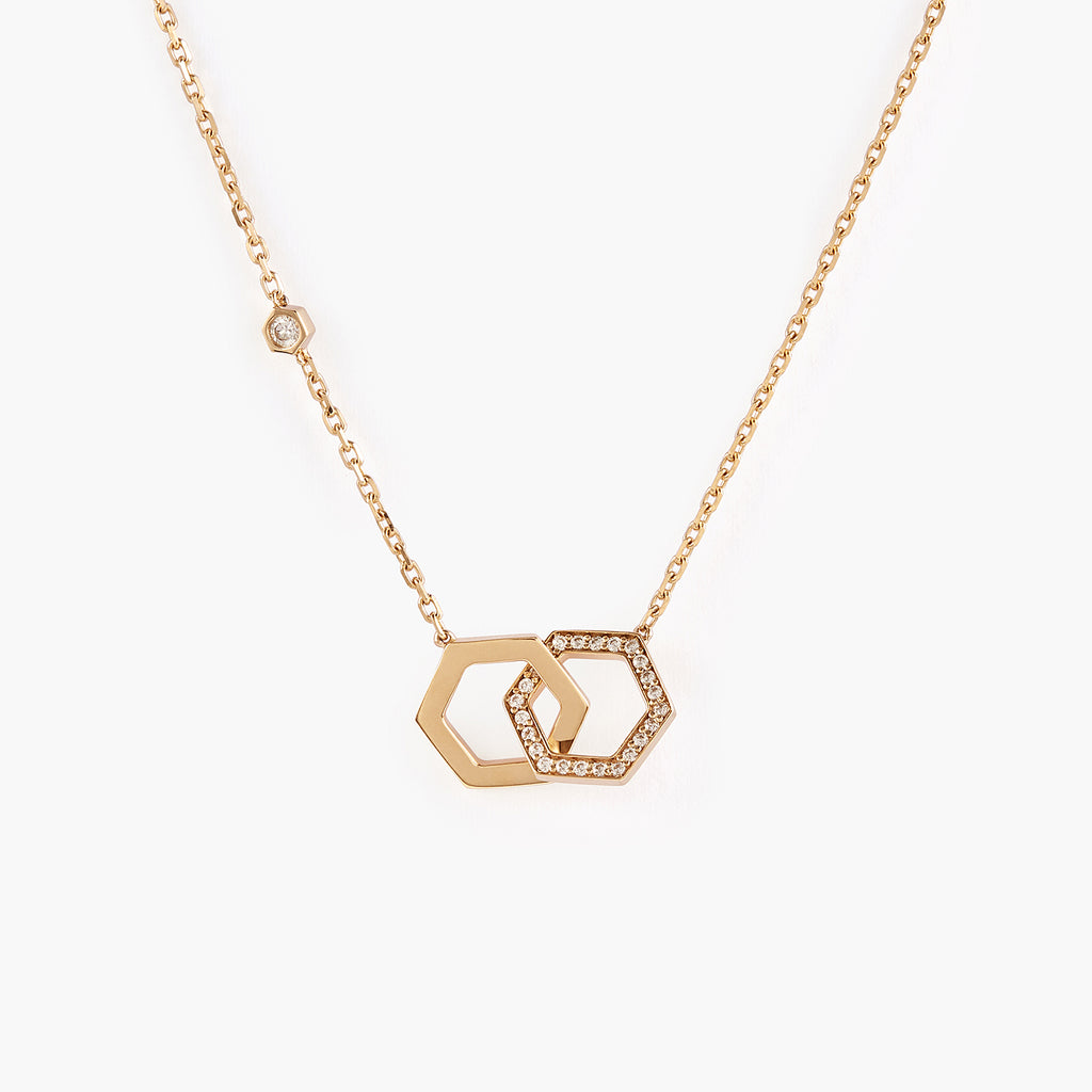 Diamond Double Hollow hexagon Pendant Necklace