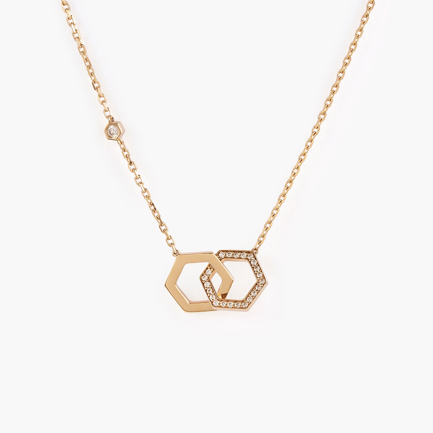 Diamond Double Hollow hexagon Pendant Necklace