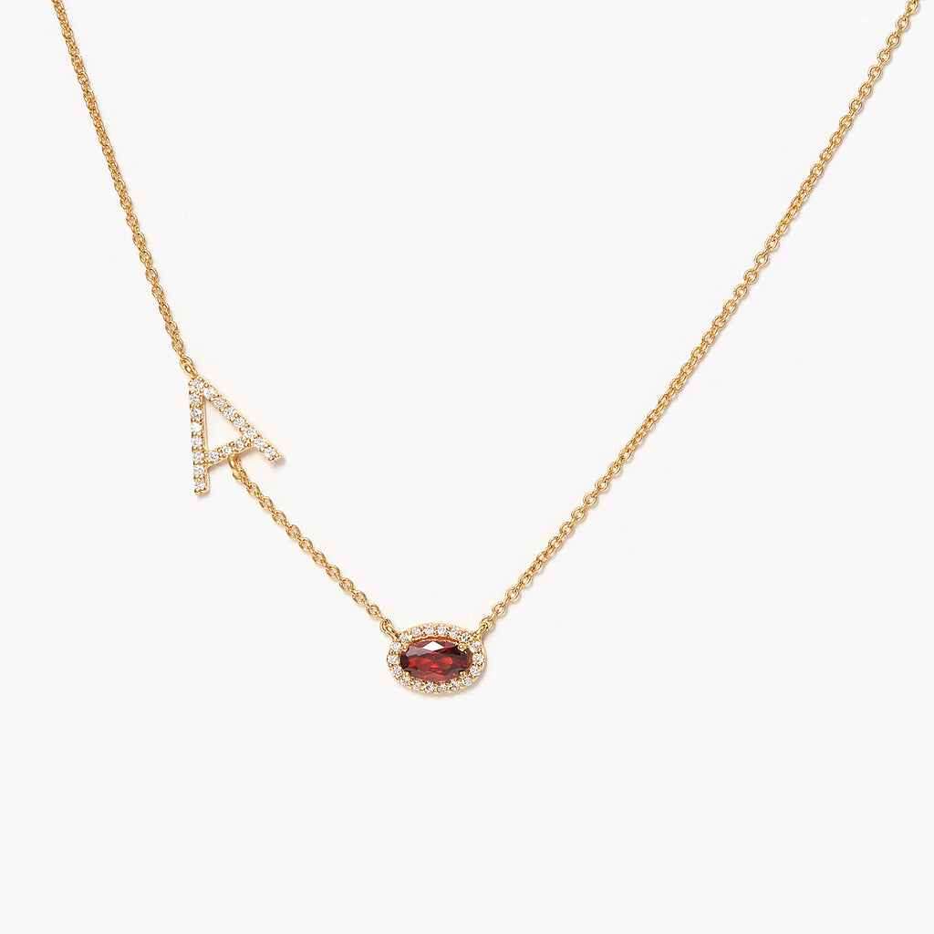 Fashion Dainty Diamond-Studded Personality Initial Letter Diamond 3x5 Oval Birthstone Necklace