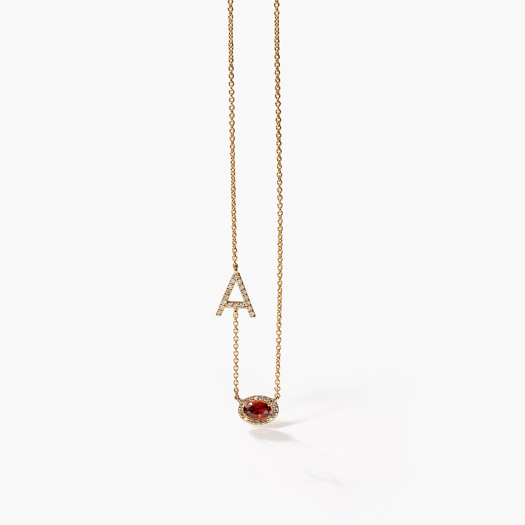 Fashion Dainty Diamond-Studded Personality Initial Letter Diamond 3x5 Oval Birthstone Necklace