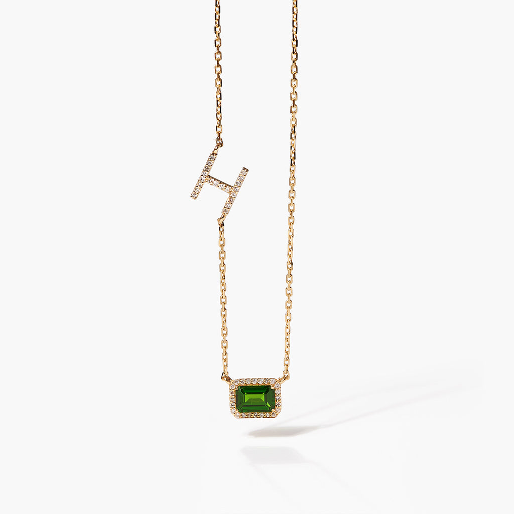 Fashion Dainty Diamond Inlaid Personalized Letters 4x6 Emeralds With Diamonds And Birthstone Initial Necklace