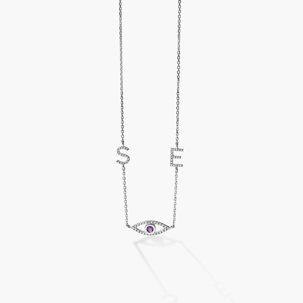 Custom Initial letters Personalized Bezel-Set Evil Eye Necklace