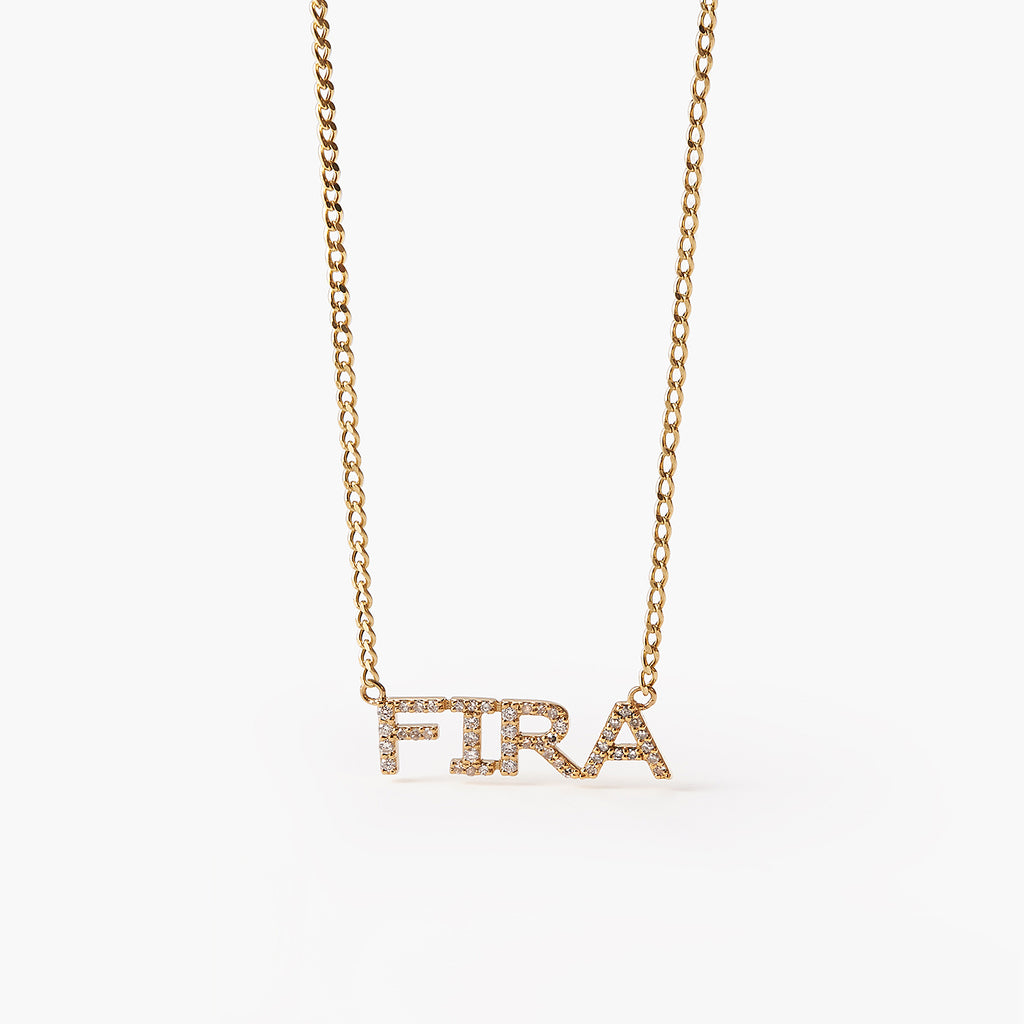 14K Ladies Full Diamond Script Gold Name Necklace