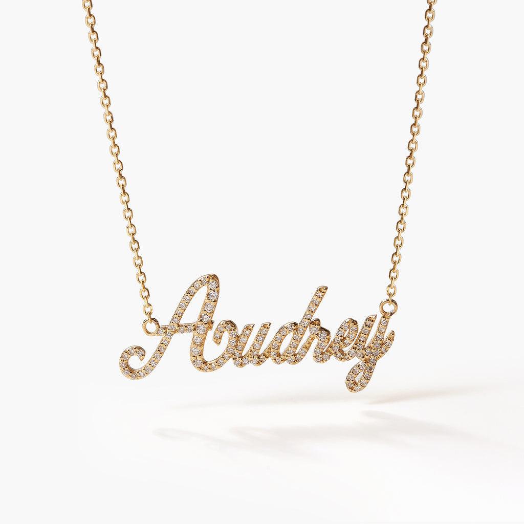 Fairy Name Necklace Ladies Full Diamond Script Gold Name