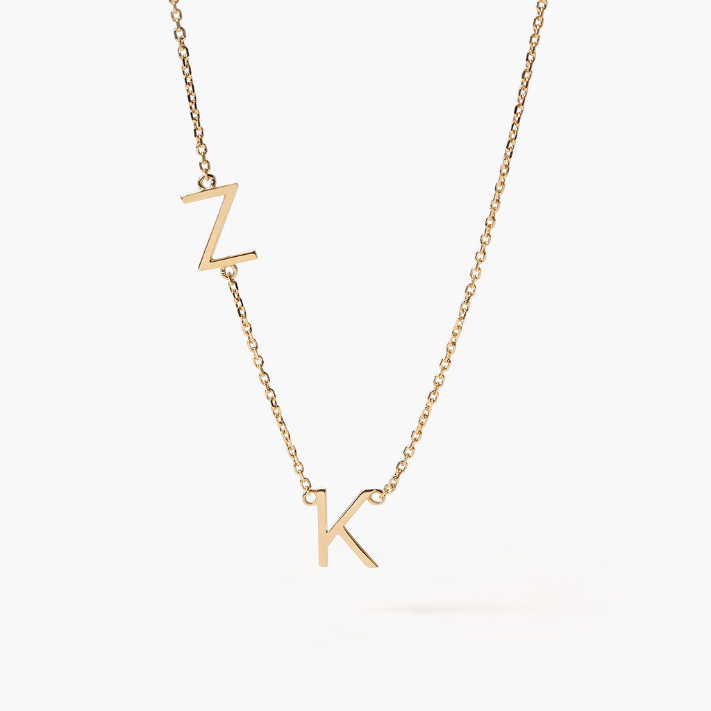 14K Gold Fashion Custom Asymmetrical Multiple Initials personalized Letter Necklace