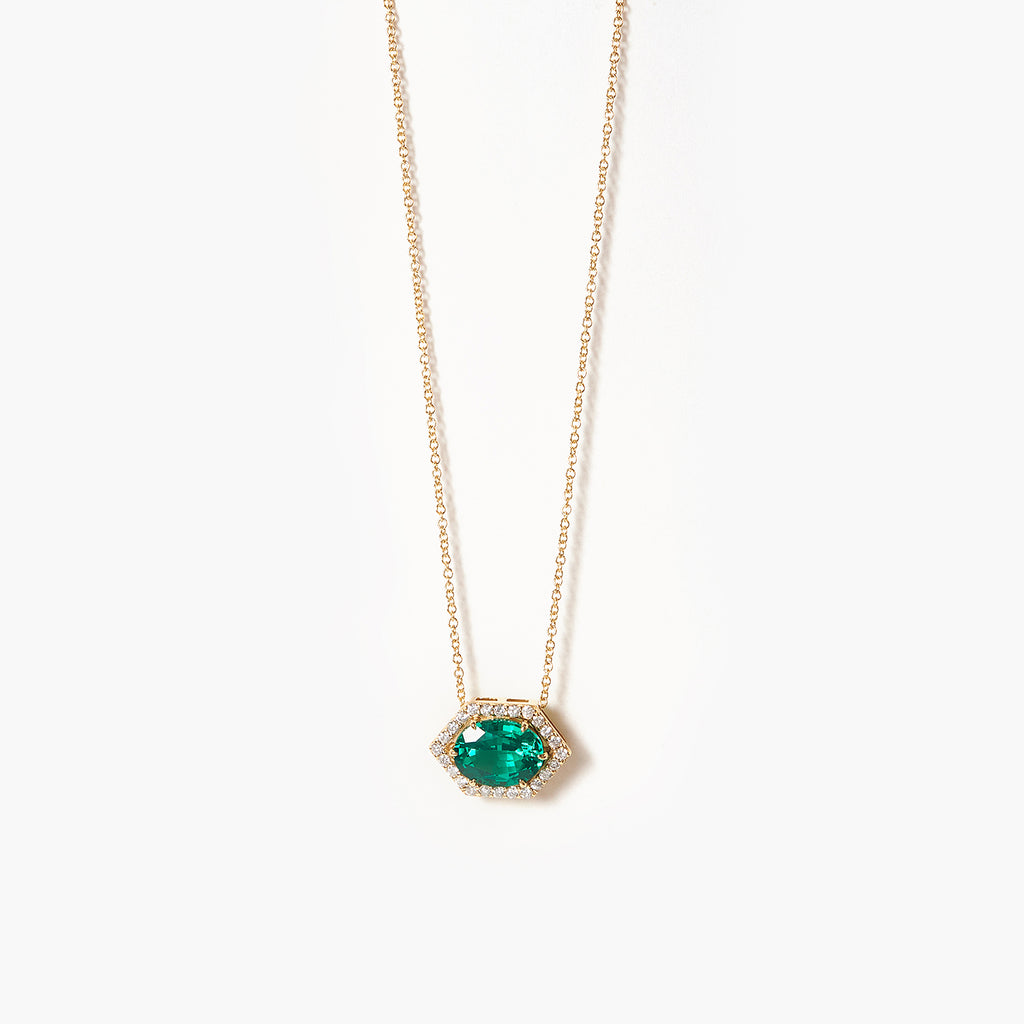 2CT Oval Emerald Cat's Eye Pendant Necklace With Diamond