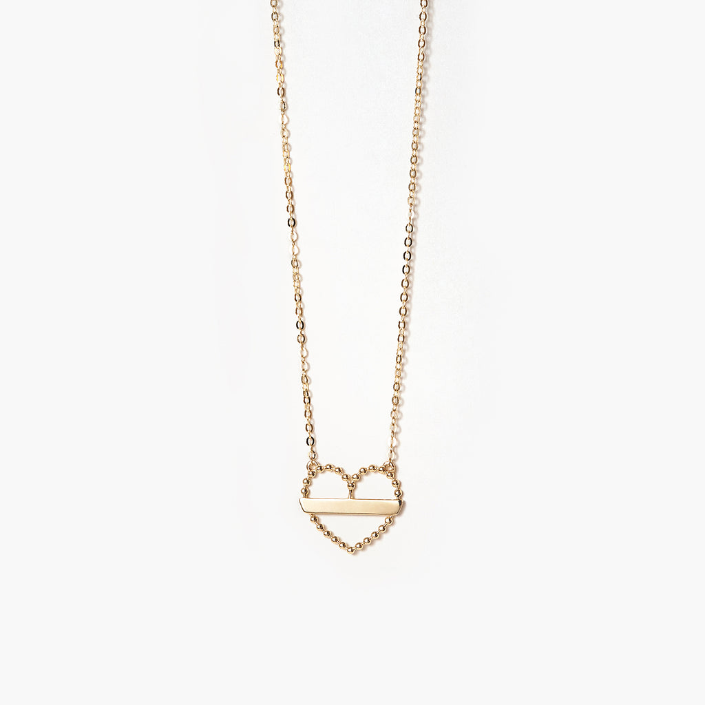 Minimalist Initial Hollow Out Beaded Heart 14K Solid Gold Necklace