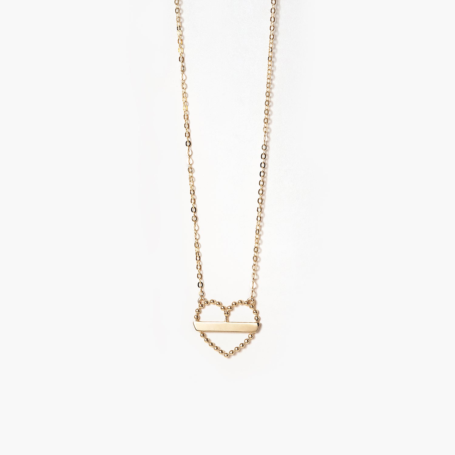 Minimalist Initial Hollow Out Beaded Heart 14K Solid Gold Necklace