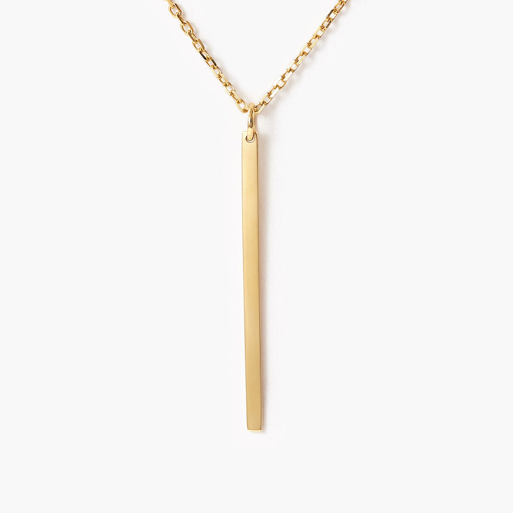 Minimalist Pillar Bar Vertical 14K Solid Gold Necklace