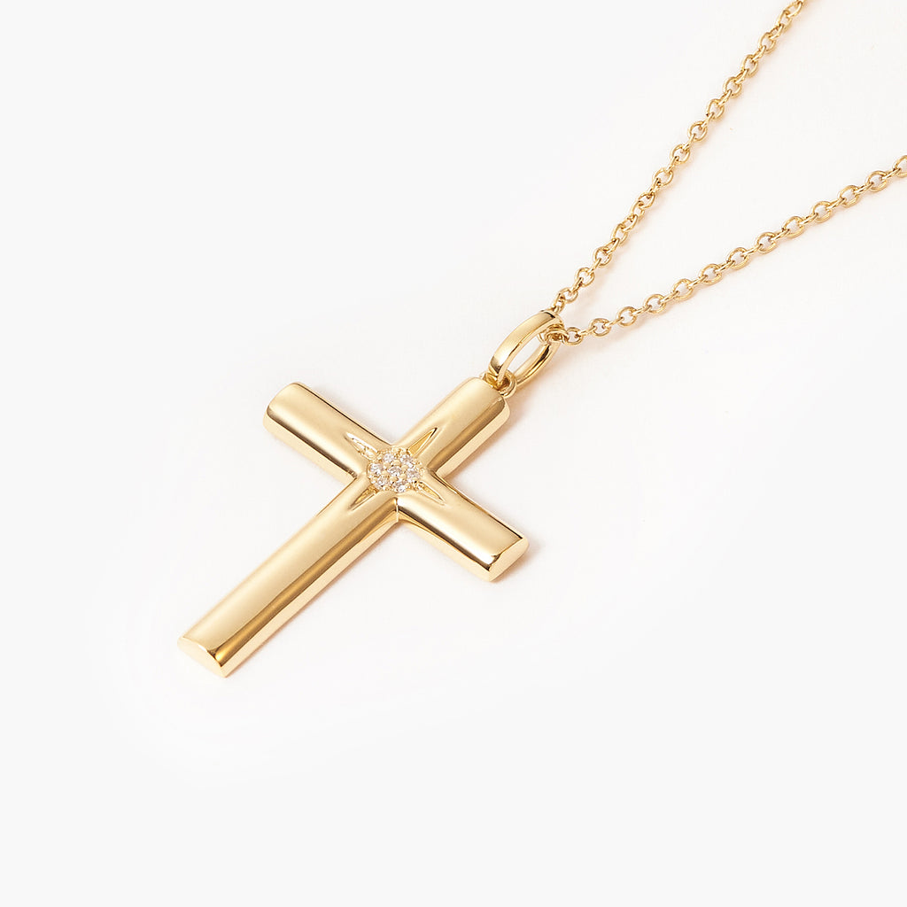 Cross star with diamond Accent cross pendant necklace