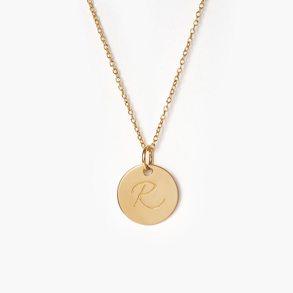 Certified 14k Yellow Gold Personalized Initial Letter Disc Pendant - Reversible, Fits Up To 3.5mm Chain, 1" Height With Bail