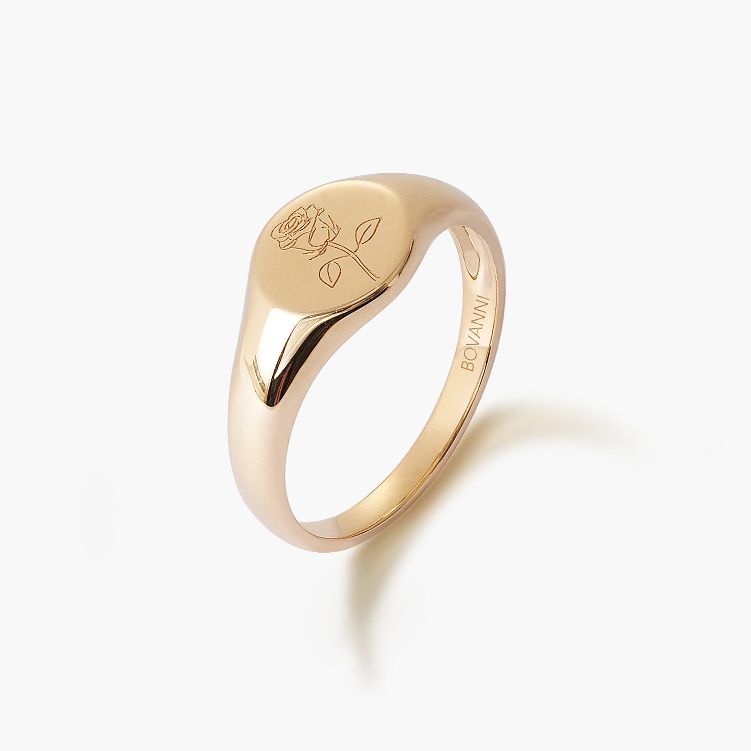 Oval Rose Signet Ring Engravable Initial Name Ring