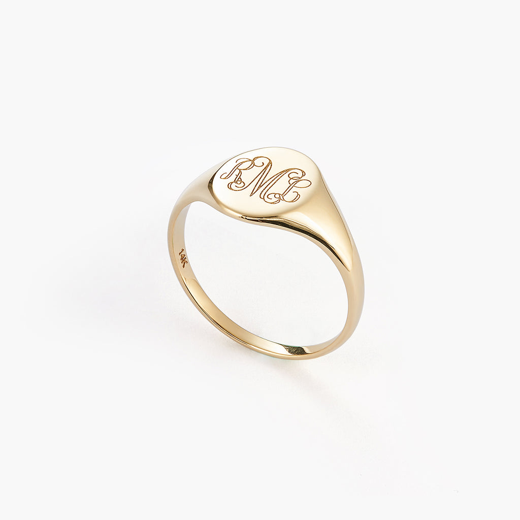 Yellow Italian Oval Flat-Top Monogram Fashion Ring