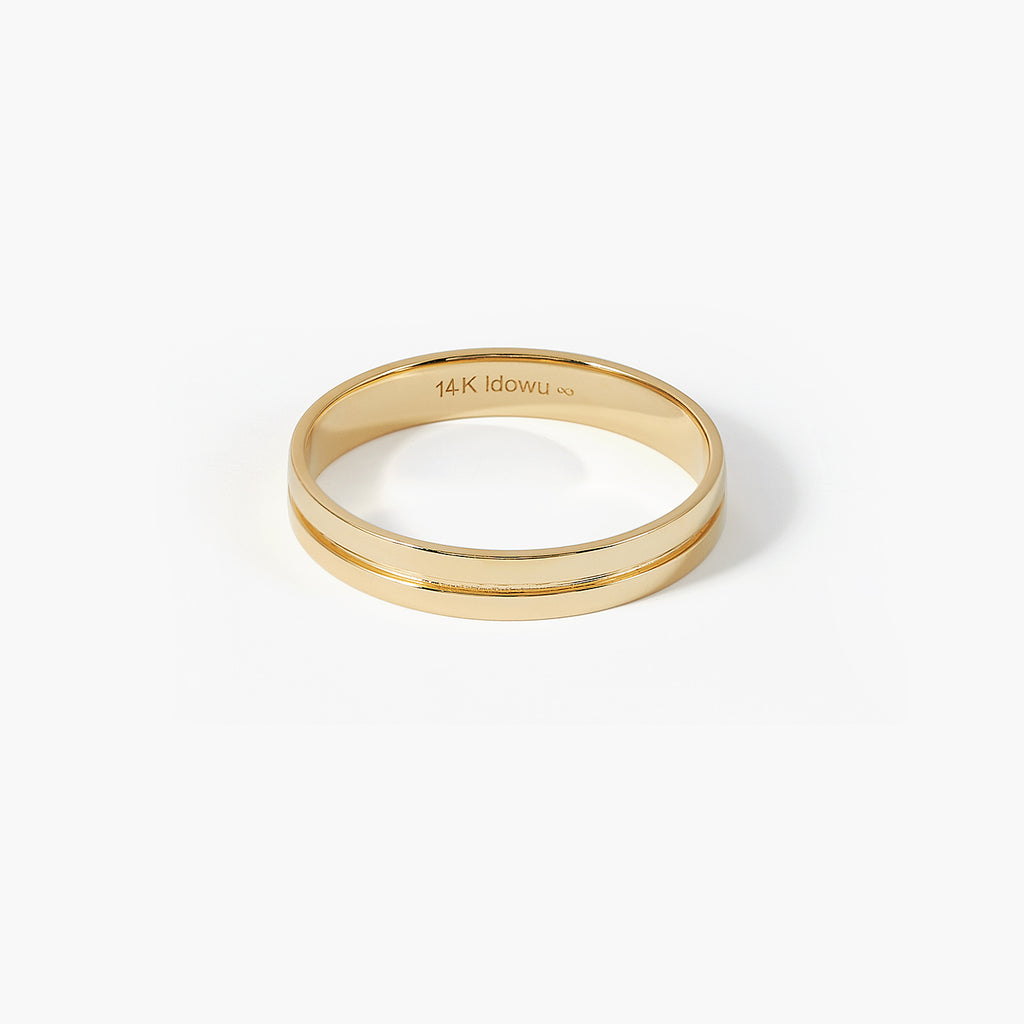 Man's Beveled Edge Wedding Band with V Groove- 4mm Width