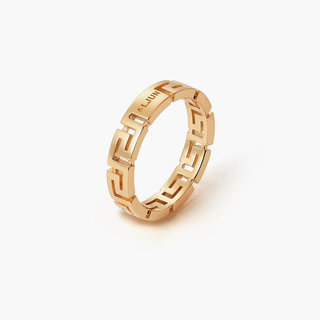 Classic Band Ring With A Greca Motif
