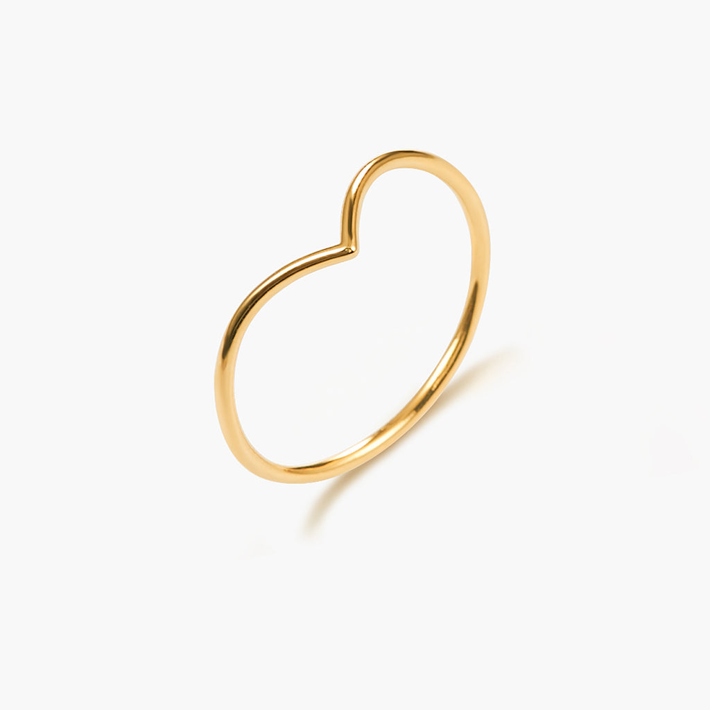 14K Gold Chevron V Ring