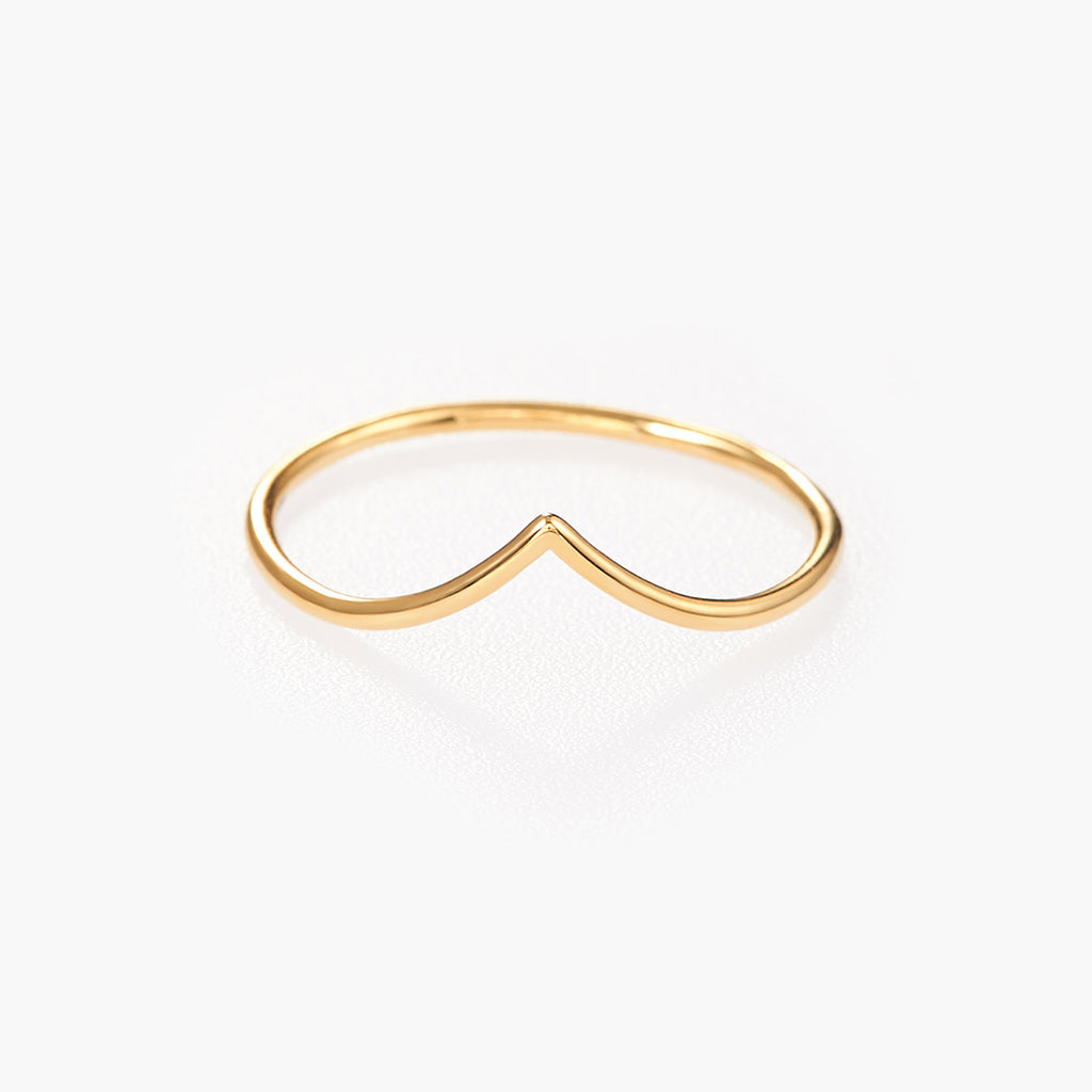 14K Gold Chevron V Ring