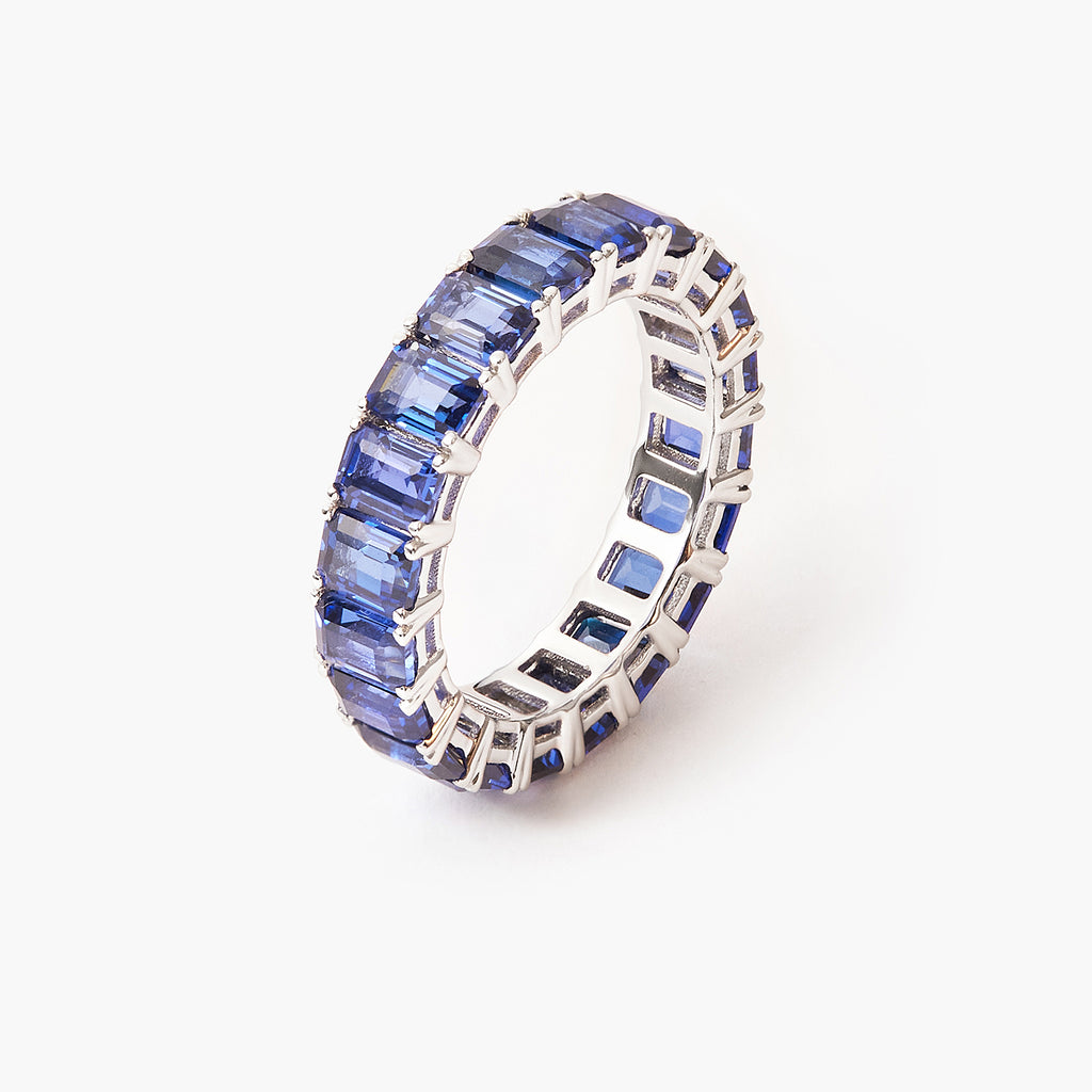Blue Sapphire Emerald Wedding Ring Cut Fully Timeless