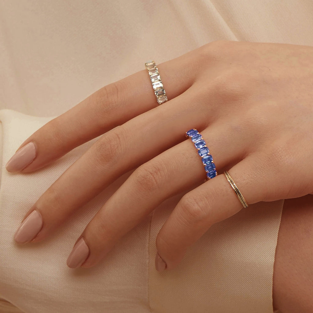 Blue Sapphire Emerald Wedding Ring Cut Fully Timeless