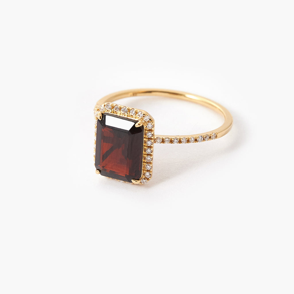 Emerald-Cut Ruby Ring with Diamond Halo