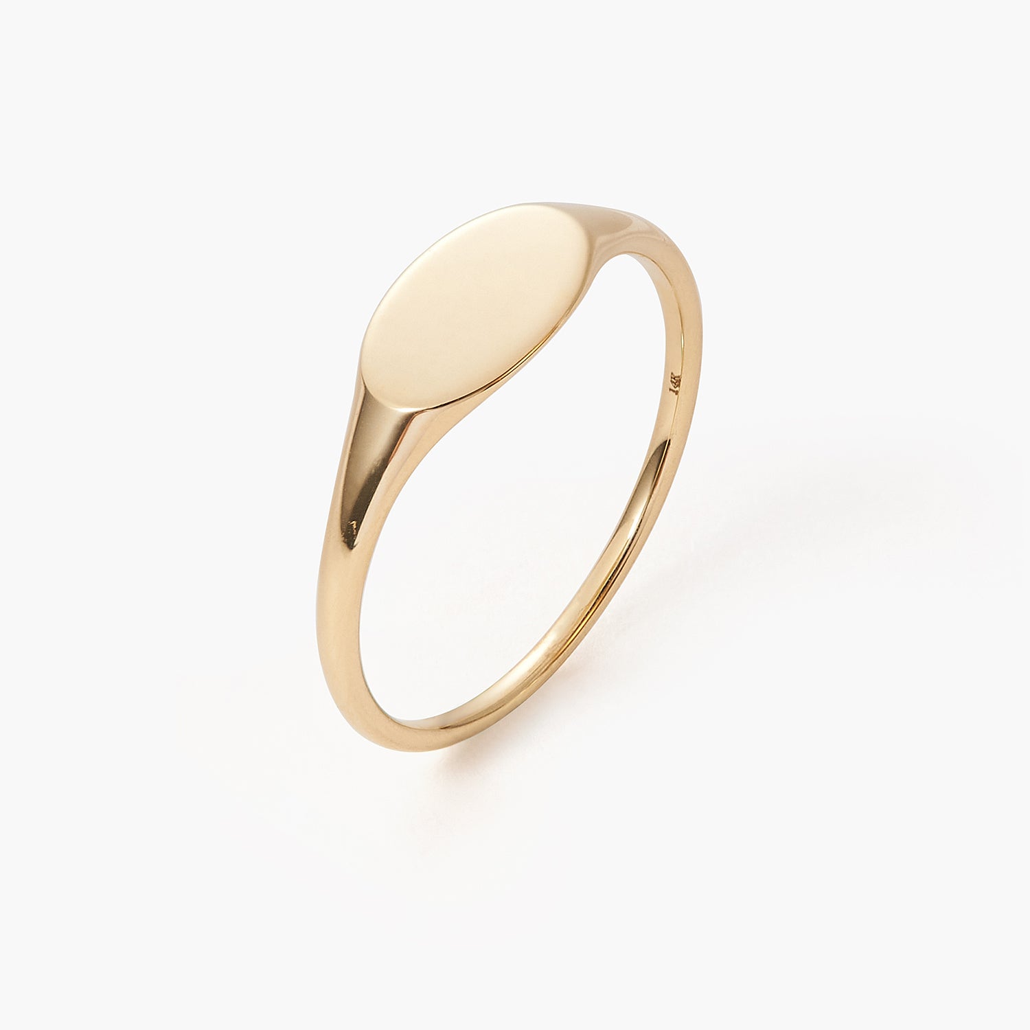 14K Gold Small Oval Flat Signet Ring