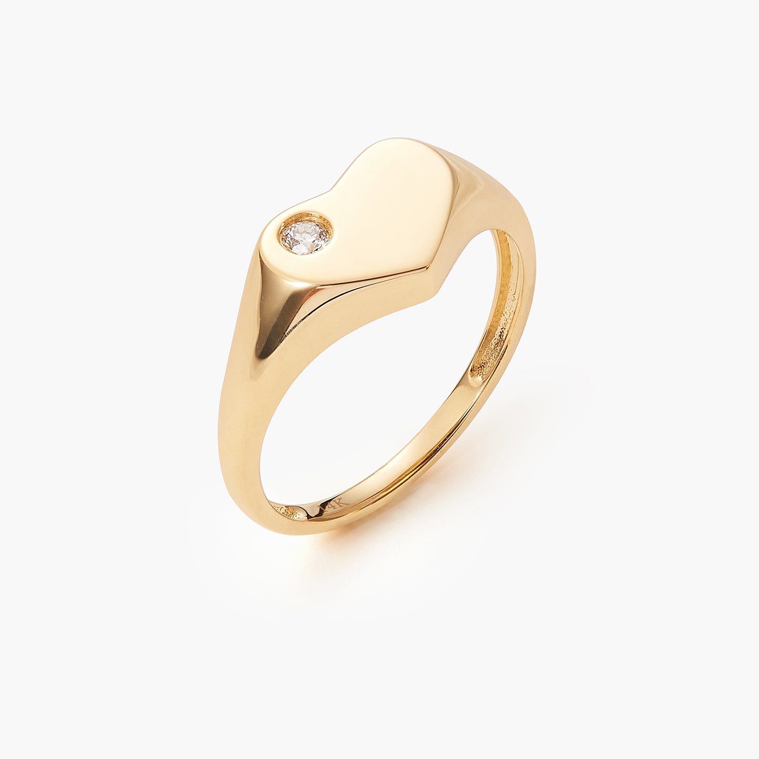 Single Diamond Heart Signet Ring