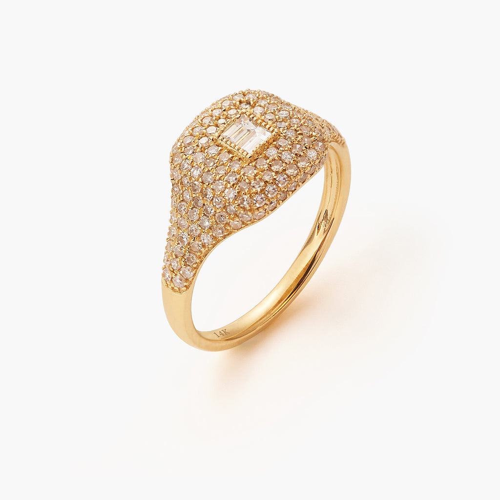 Baguette Center Pave Signet Ring With Diamonds