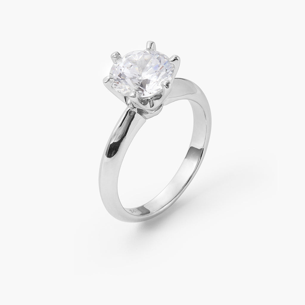 Classic Knife Edge Six-Prong Round Cut Solitaire Moissanite Diamond Engagement Ring