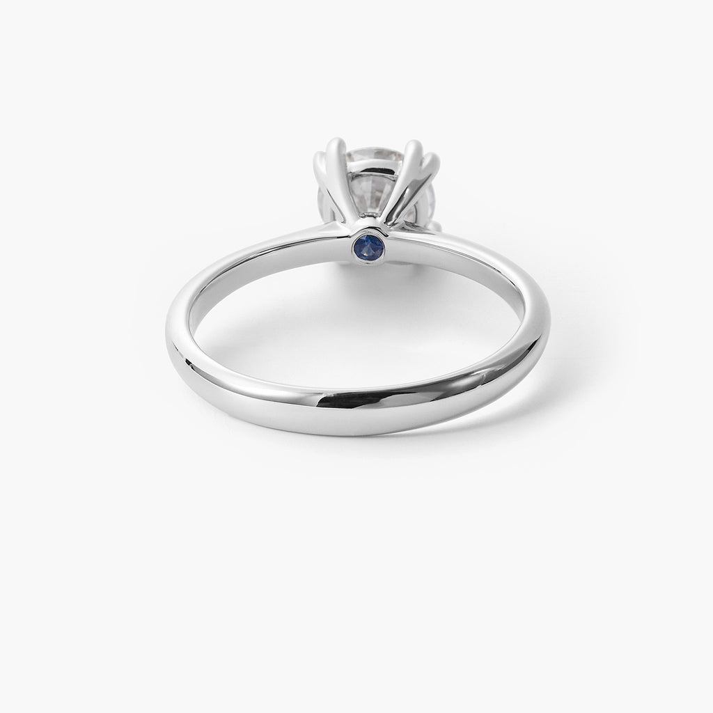 Double Four Prong Ring Round Cut Solitaire Moissanite Diamond with Sapphire Engagement Ring