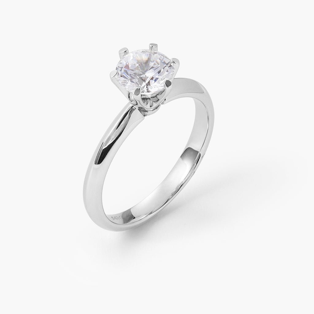 Classic Six Prong Ring Round Cut Solitaire Moissanite Diamond