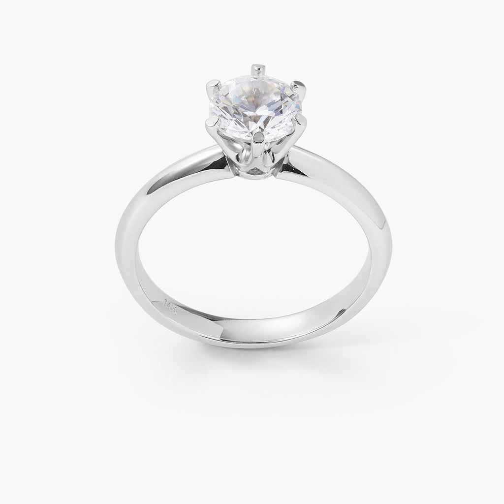 Classic Six Prong Ring Round Cut Solitaire Moissanite Diamond
