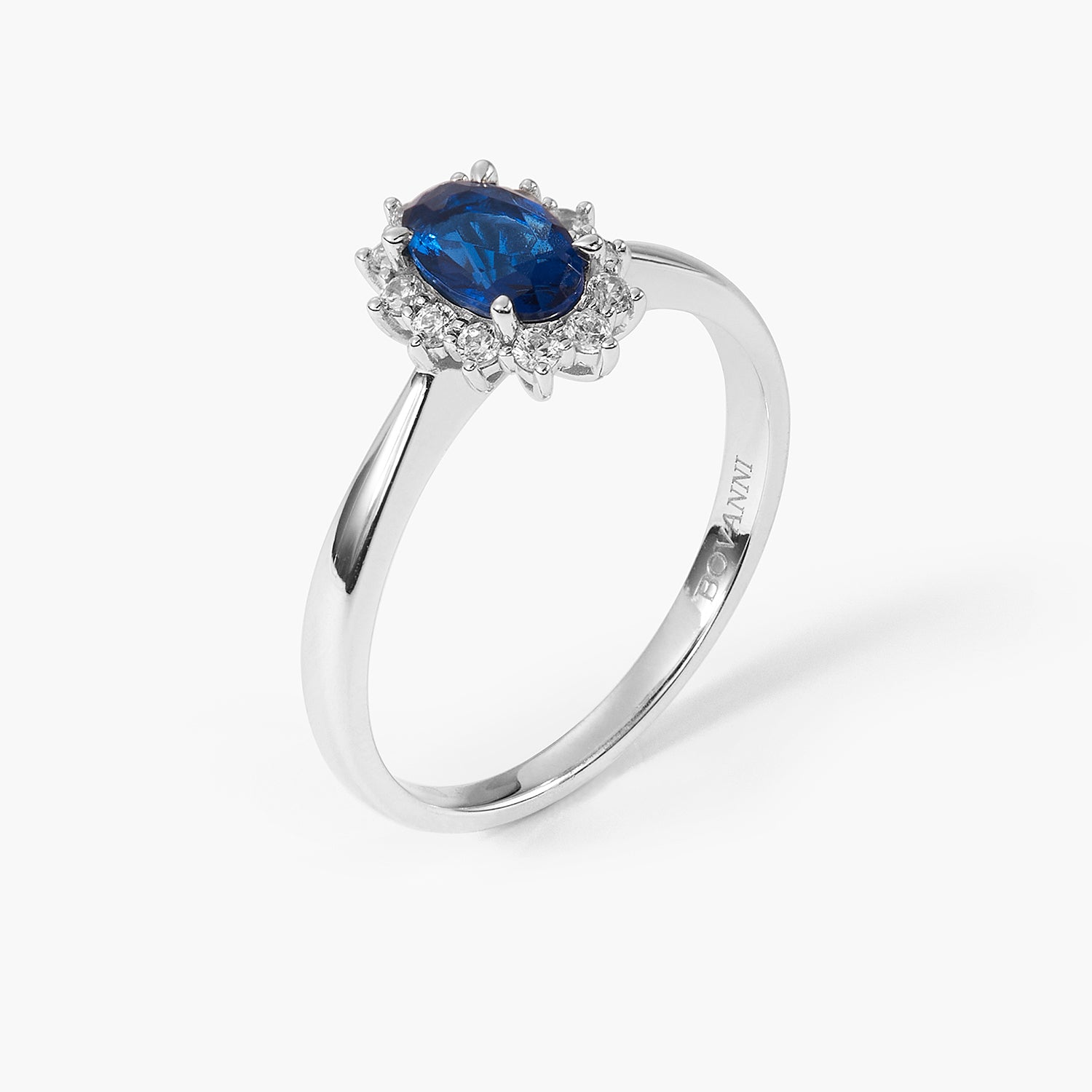 Blue Sapphire & Diamond Engagement girl Halo Ring 14k Yellow Gold