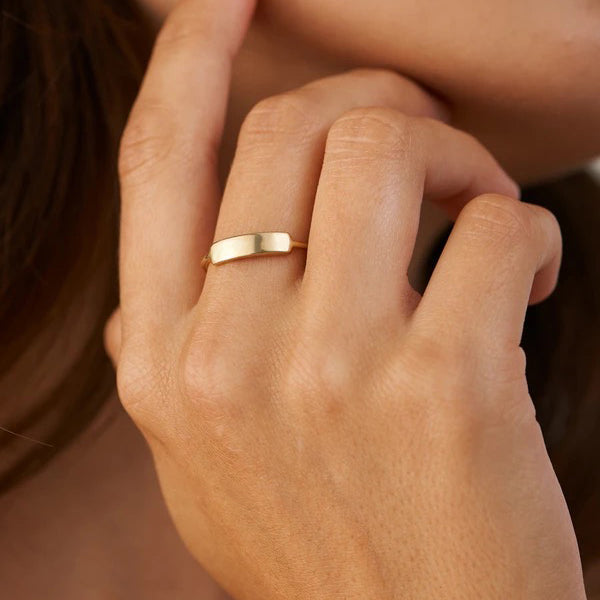 Small Engravable Gold Bar Ring