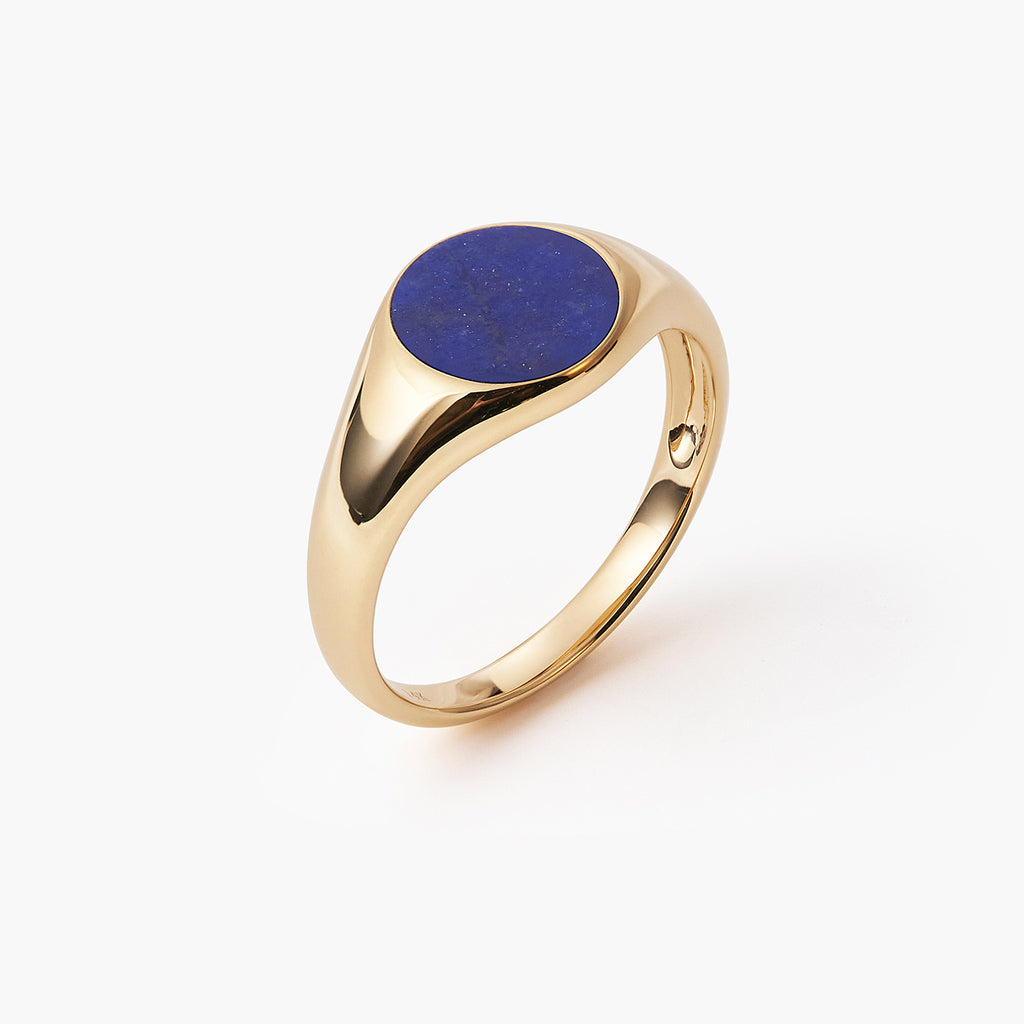 14K Gold Lapis Lazuli Round Signet Ring