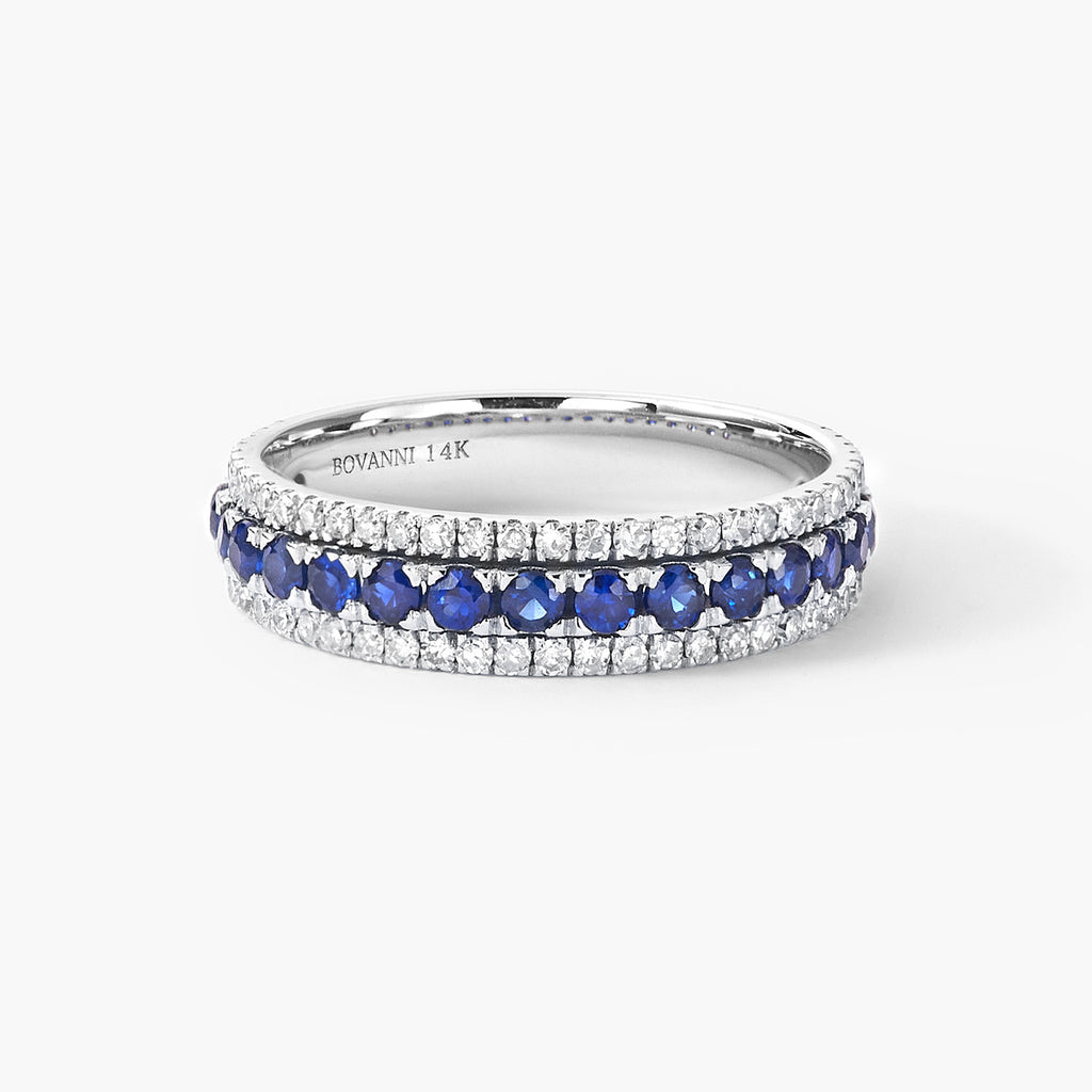 14K Triple Row Sapphire and Diamond Ring