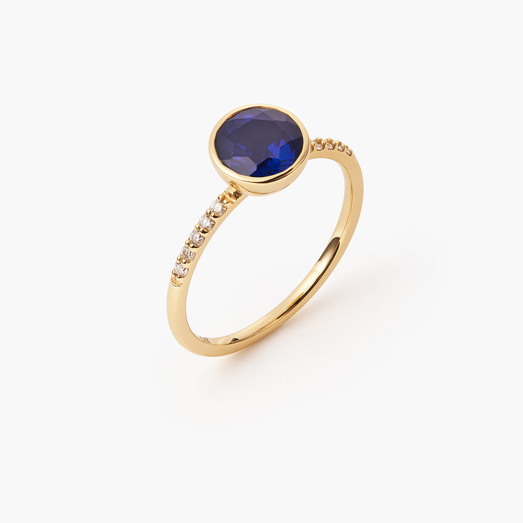 Round Blue Sapphire Engagement With Diamond Simple Vintage Ring