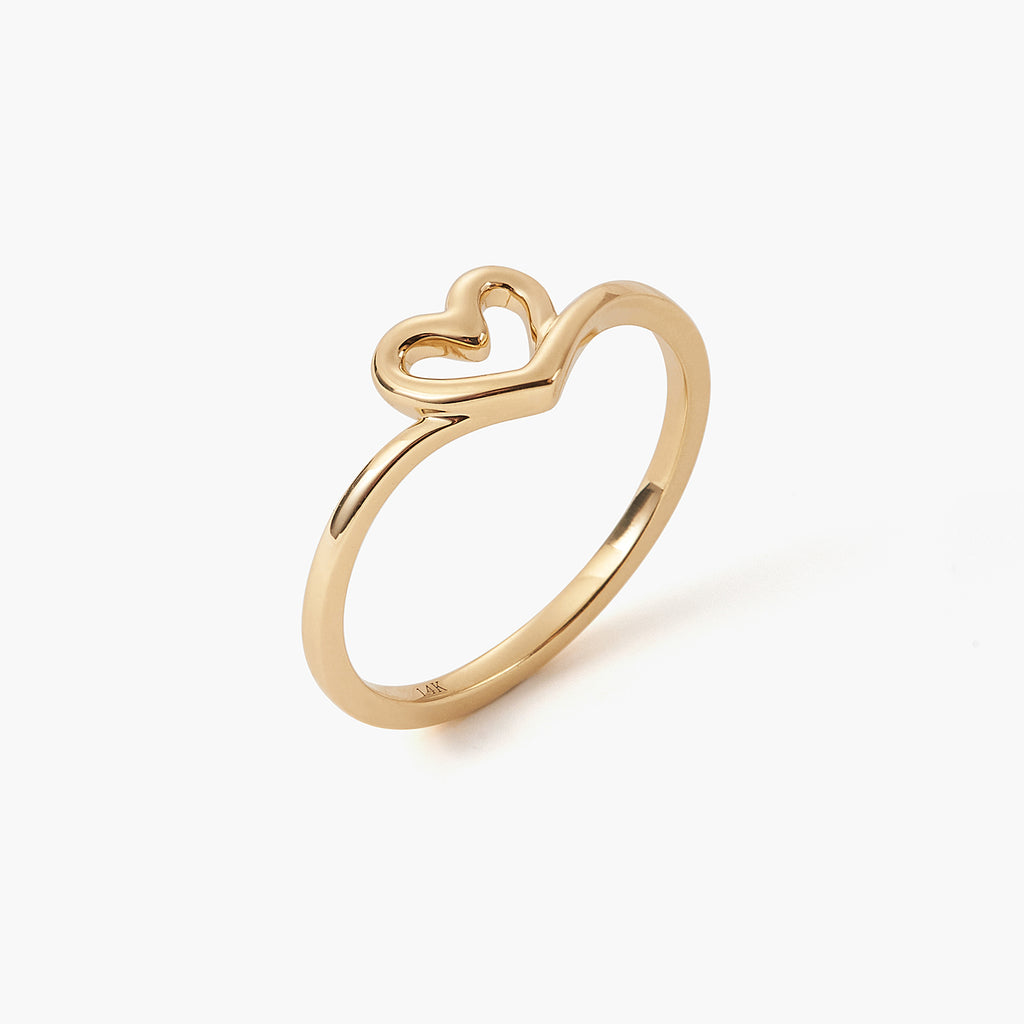 Solid Gold Sparkling Wishbone Heart Ring