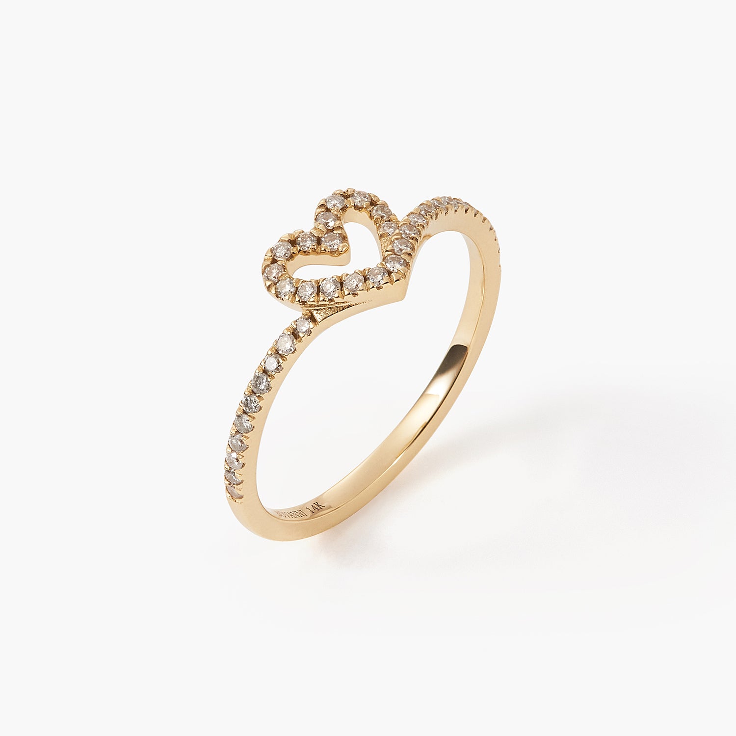 Solid Gold Sparkling Wishbone Heart Ring With Diamond