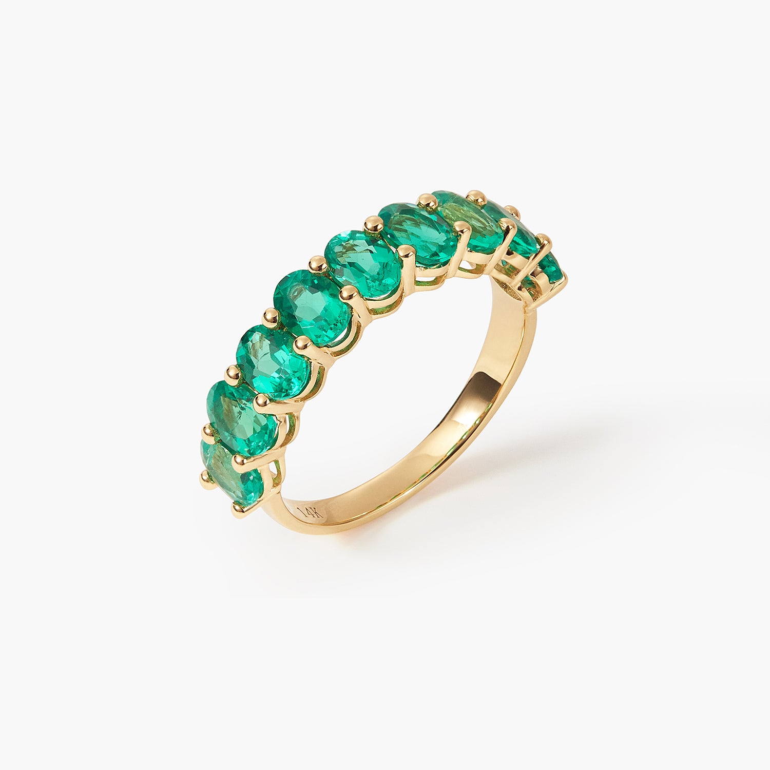 2.7ct Oval Cut Green Emerald Half Eternity Wedding Band Ring