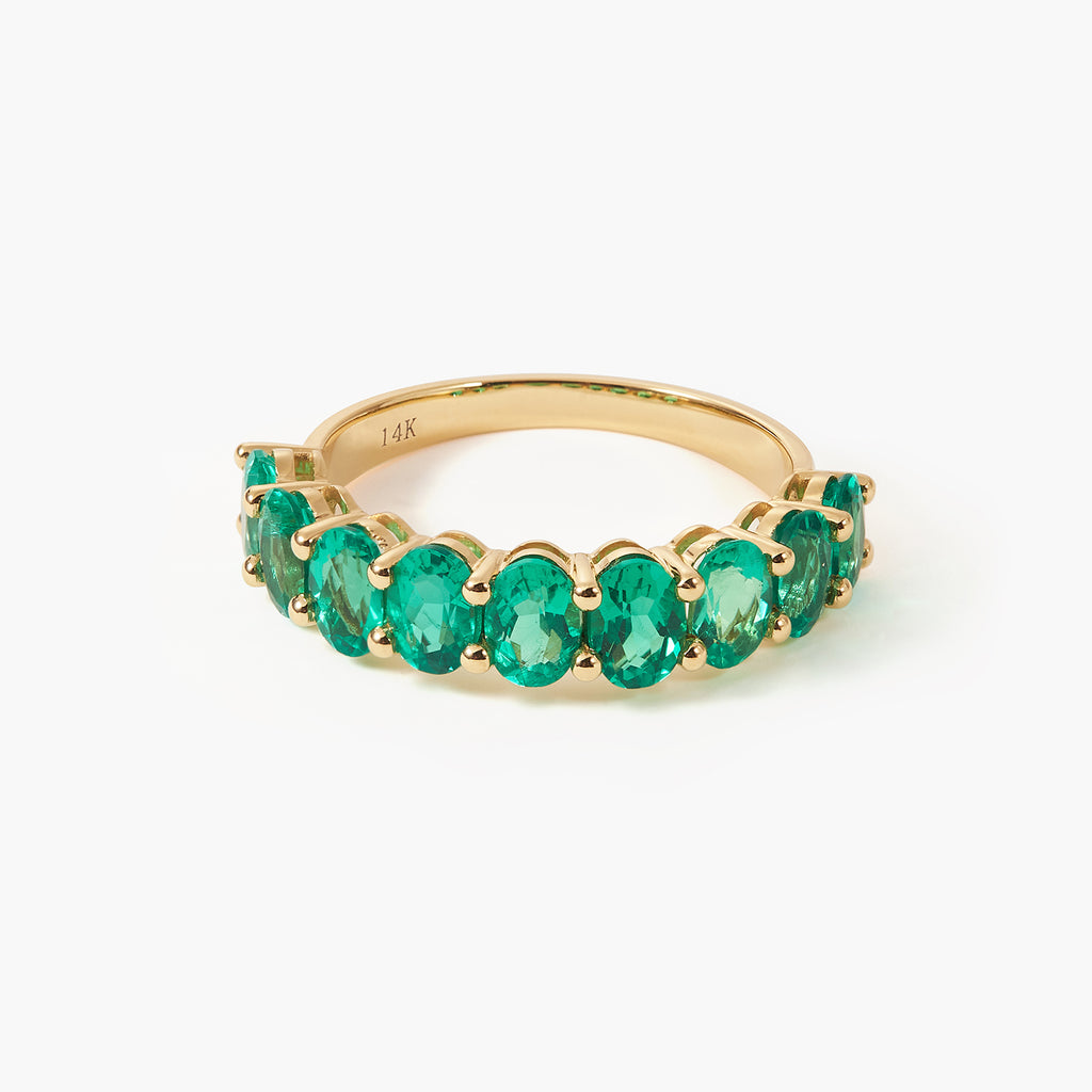 2.7ct Oval Cut Green Emerald Half Eternity Wedding Band Ring