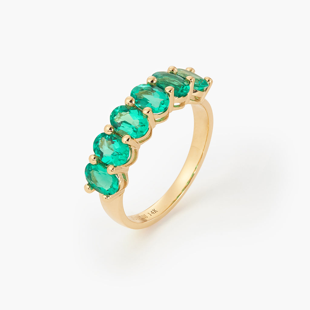 1.8ct Oval Cut Green Emerald Half Eternity Wedding Band Ring