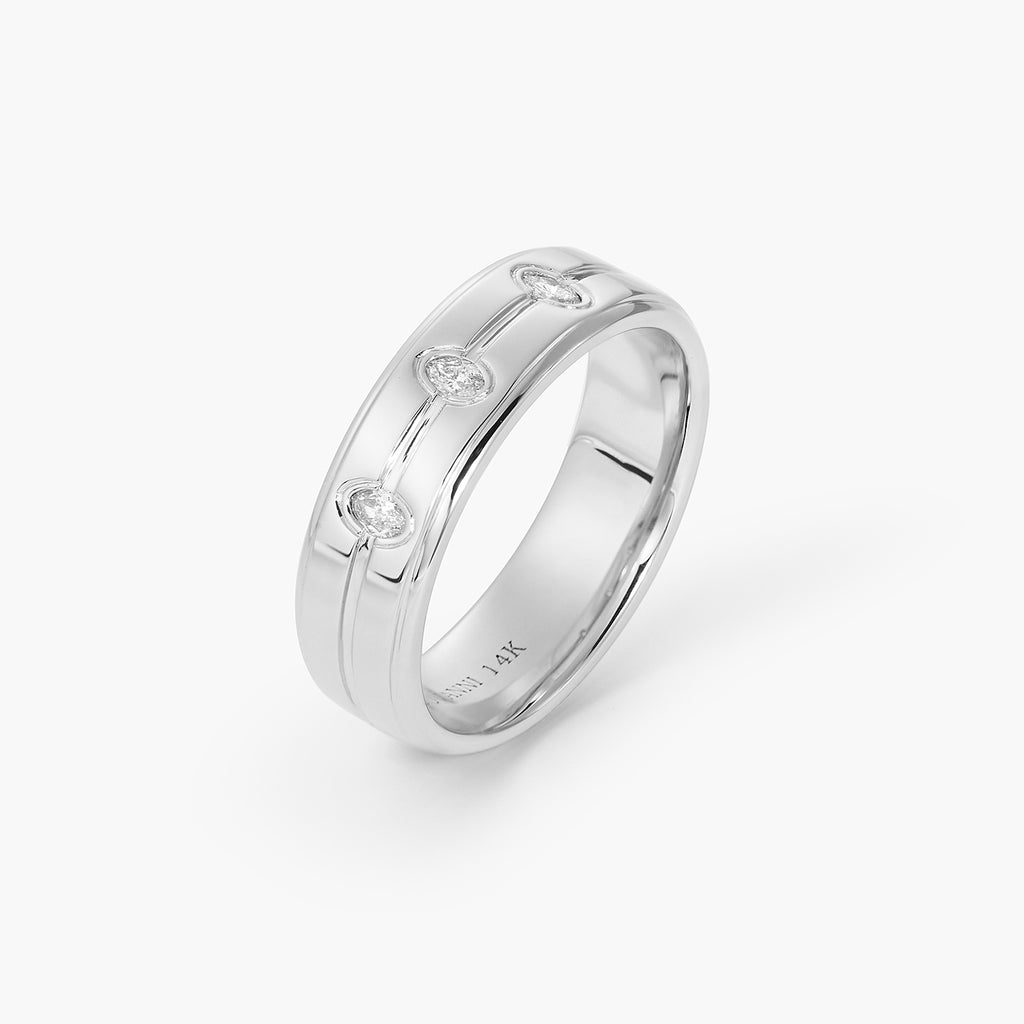 6mm Men's Polish Oval Diamonds Inlay Wedding Ring Wedding Bands Couple Ring