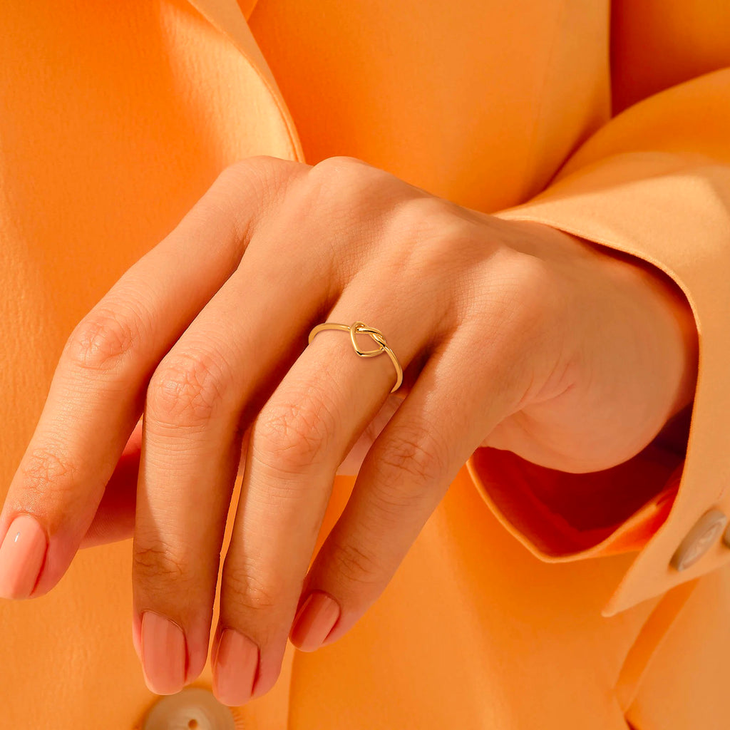 14K Gold Thin Heart Knot Ring Delicate Love Gold Ring