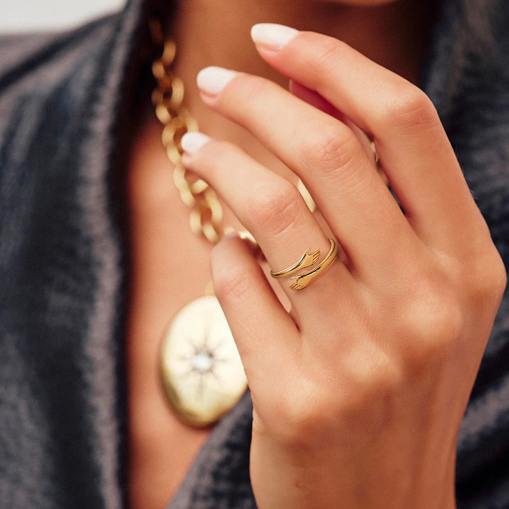 Tiny Golden Love Hugging Hand Stackable Ring